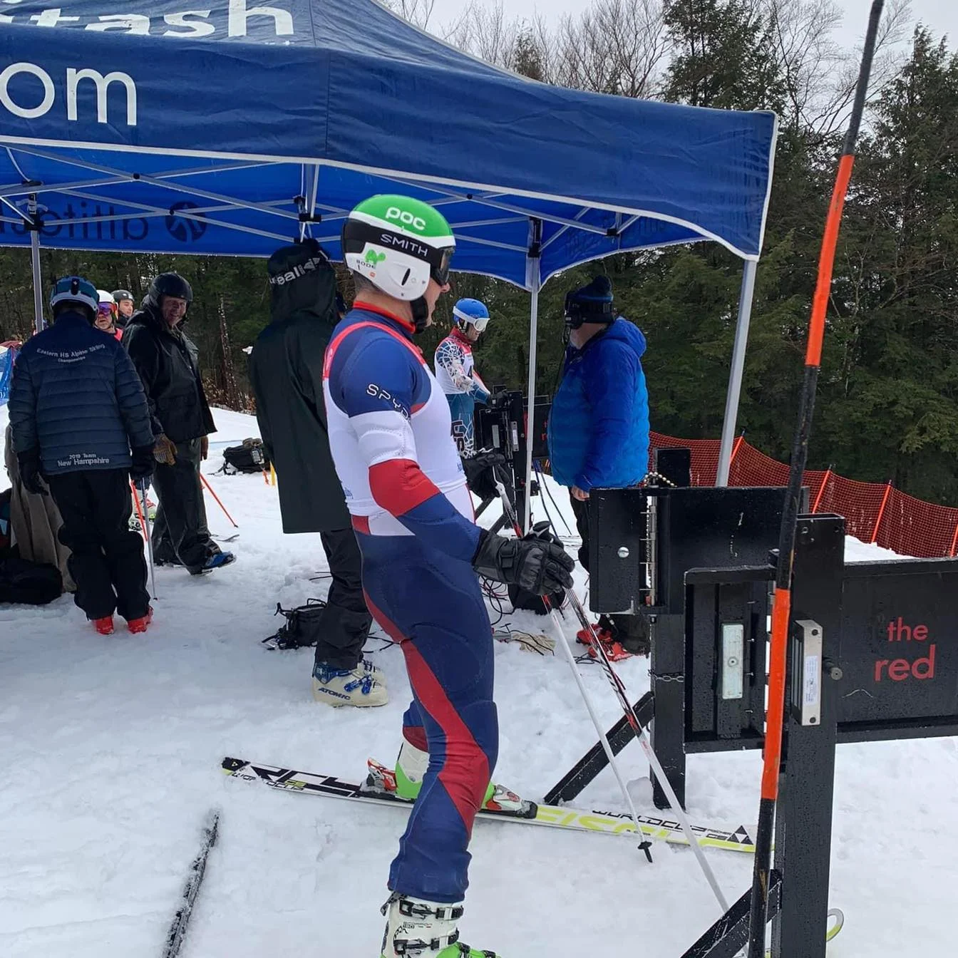 Ken Lubin preparing for competition at the ski start gate